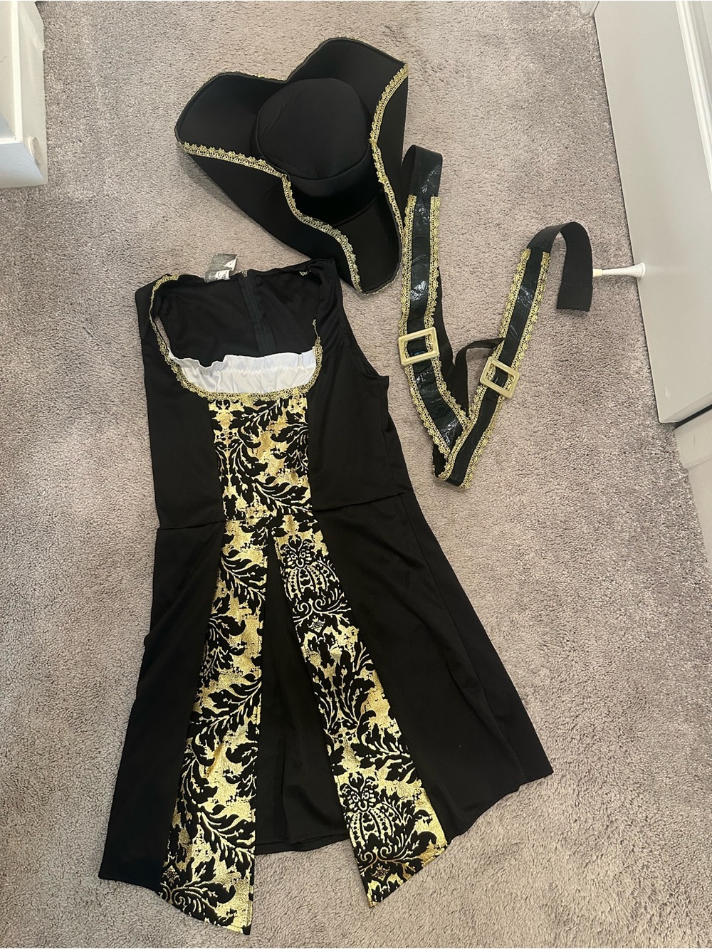 Leg Avenue Black and Gold Pirate Costume Dress with Hat and Sash